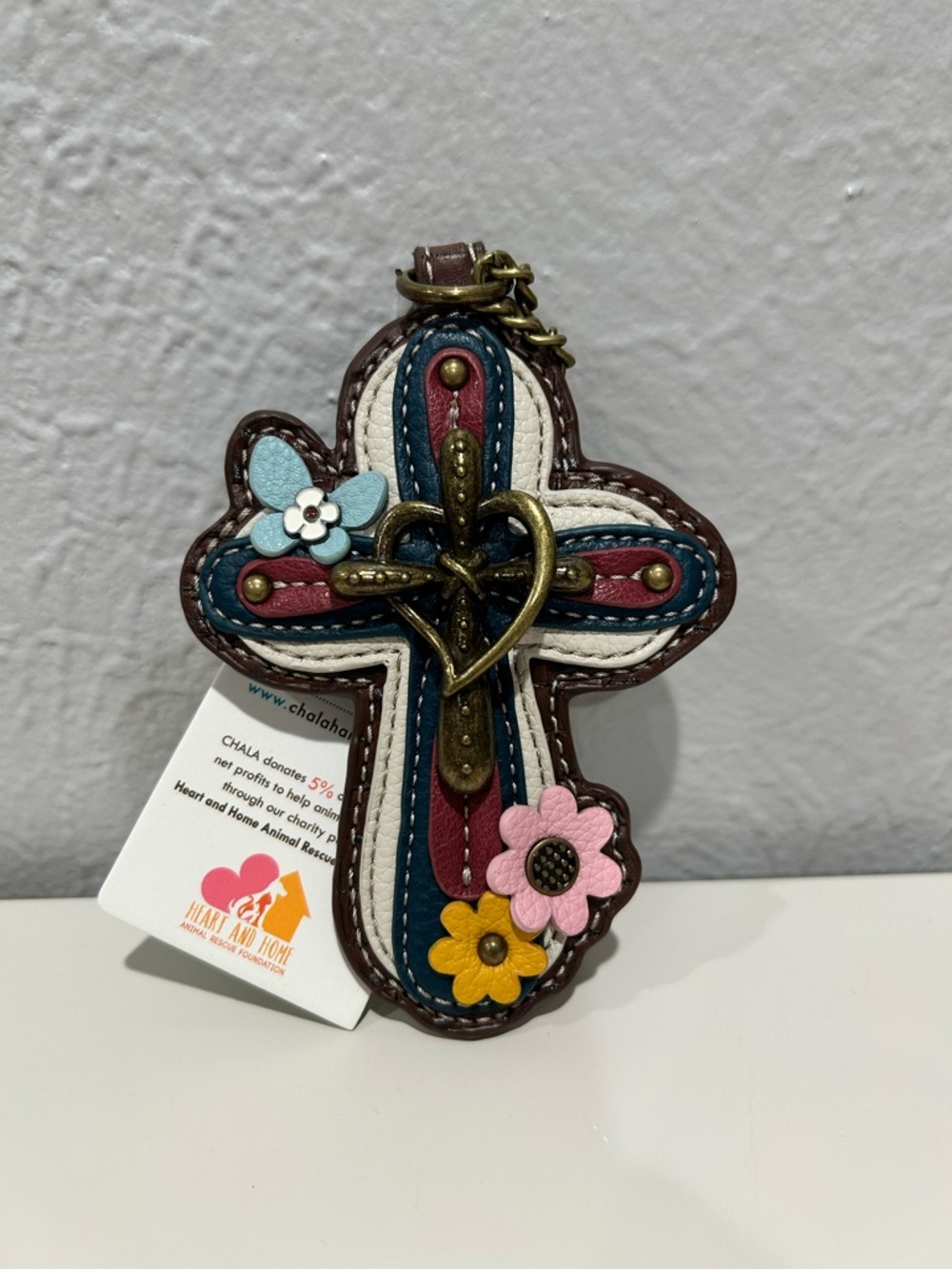 Chala  Cross Keychain with Floral Accents - Multicolor - NWT